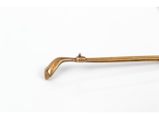 14k Yellow Gold Fun Black Enamel And Seed Pearl Gold Club Motif Pin