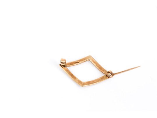 14k Yellow Gold Antique Open Lozenge Shape Seed Pearl Set Pin