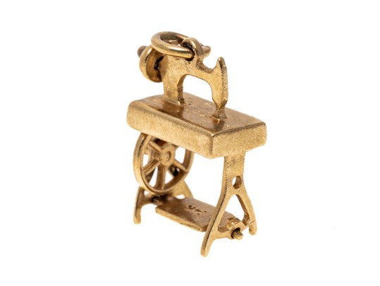 Dainty 14K Sewing Machine Charm Pendant