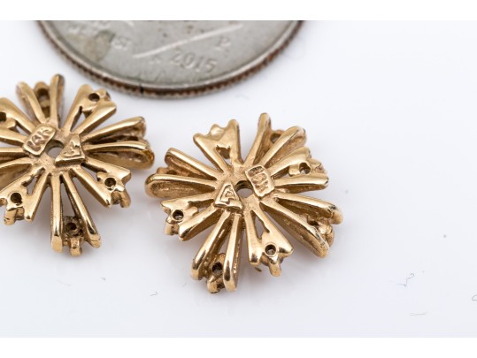 14k Yellow Gold Handsome Diamond Set Earring Jackets, App. 0.08 TCW