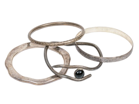 Sterling Silver Lot Of Four Assorted Slip On Bangle Bracelets, Assorted Styles