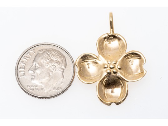 14k Yellow Gold Pretty Dogwood Motif Pendant