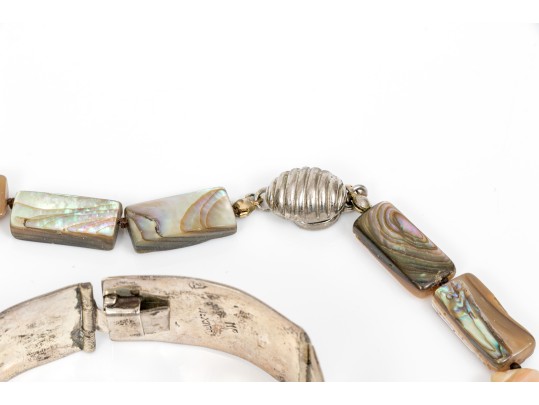 Lot Of Assorted Lot Of Lovely Abalone Jewelry Pieces, Sterling And Silverplate