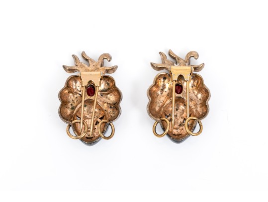 Sterling Silver And Rose Vermeil Vintage Pair Of Rhinestone And Enamel Blackamoor Brooches