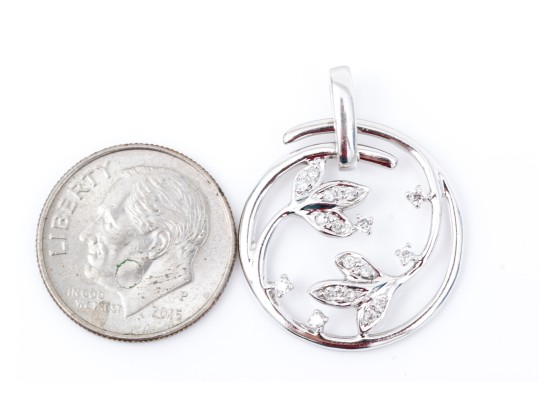10k White Gold Pretty White Sapphire And Diamond Set Foliate Pendant