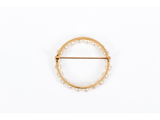 14k Yellow Gold Simple 4.25mm To 4.5mm Cultured Pearl Circle Pin