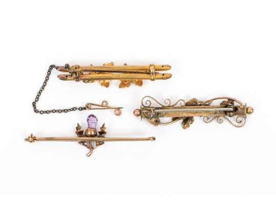 9k Yellow Gold Lot Of Vintage And Antique Bar Pins