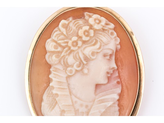 14k Yellow Gold Pretty Ornate Cameo Brooch/pendant, Simply Framed