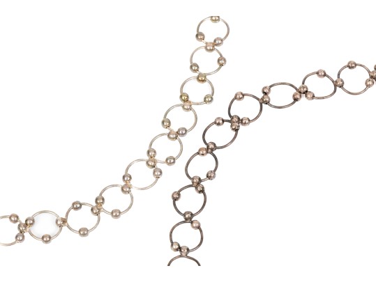 Sterling Silver Set Of Matching Wire And Ball Motif Choker And Anklet Set