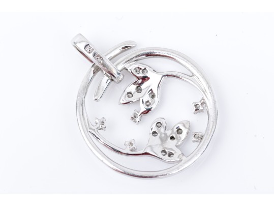 10k White Gold Pretty White Sapphire And Diamond Set Foliate Pendant