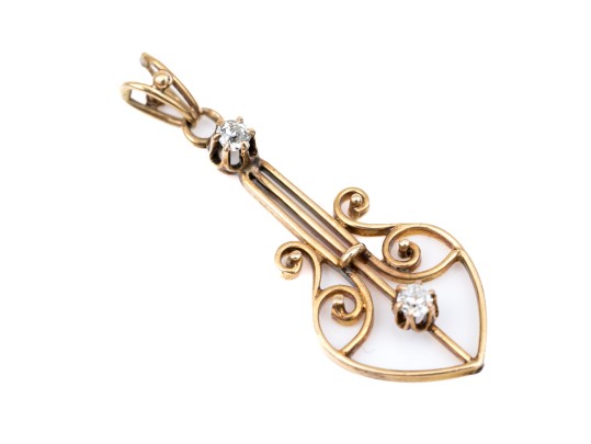 14k Yellow Gold Pretty Vintage Lavaliere Pendant, Diamond Set, App. 0.04 TCW