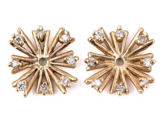 14k Yellow Gold Handsome Diamond Set Earring Jackets, App. 0.08 TCW