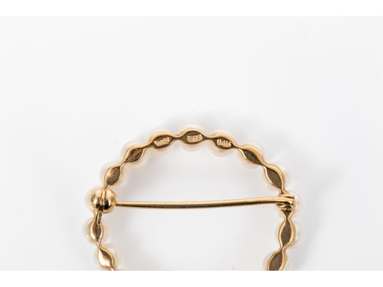 14k Yellow Gold Simple 3.75mm Cultured Pearl Circle Pin