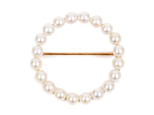 14k Yellow Gold Simple 4.25mm To 4.5mm Cultured Pearl Circle Pin