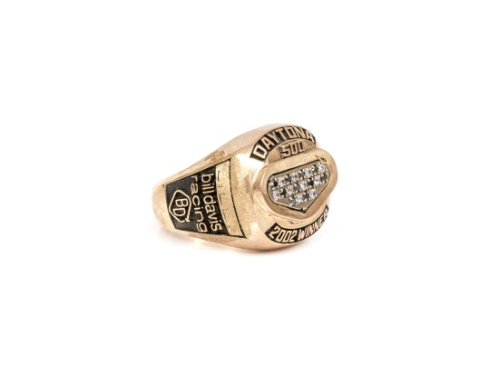 10k Yellow Gold Fabulous Daytona 500 2002 Black And White Diamond Winners Ring, Size 12.5