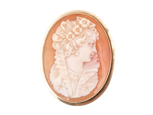 14k Yellow Gold Pretty Ornate Cameo Brooch/pendant, Simply Framed