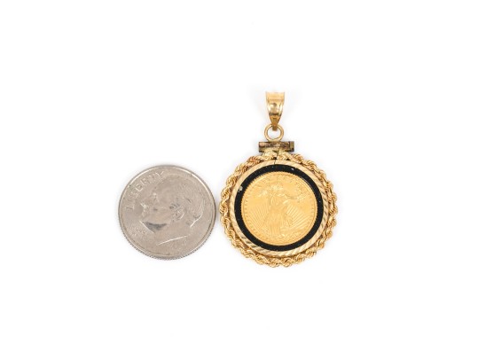 14k Yellow Gold Rope Edged Coin Style Pendant