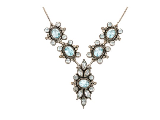 Sterling Silver Lovely Pale Blue Topaz Cluster Necklace