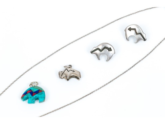 Sterling Silver Assorted Lot Of Striking Southwestern Style Bear Motif Jewelry Pieces