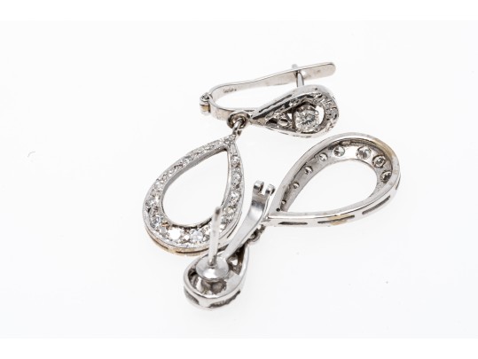 14k White Gold Diamond And CZ Drop Pendant Style Earrings