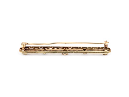 14k Gold Vintage Lovely Blue Sapphire And Diamond Lattice Bar Pin