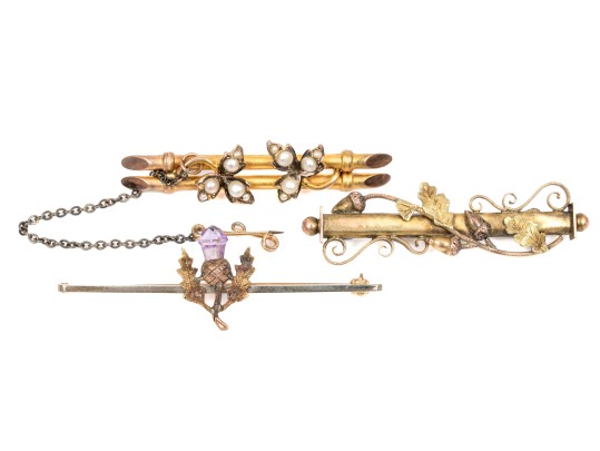 9k Yellow Gold Lot Of Vintage And Antique Bar Pins