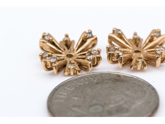 14k Yellow Gold Handsome Diamond Set Earring Jackets, App. 0.08 TCW