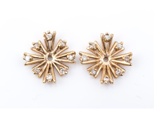 14k Yellow Gold Handsome Diamond Set Earring Jackets, App. 0.08 TCW