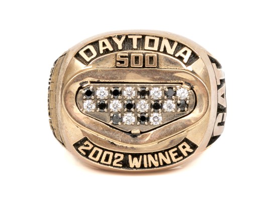 10k Yellow Gold Fabulous Daytona 500 2002 Black And White Diamond Winners Ring, Size 12.5