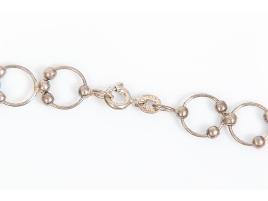 Sterling Silver Set Of Matching Wire And Ball Motif Choker And Anklet Set