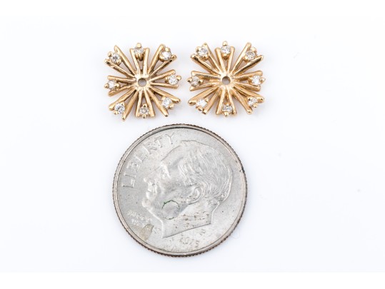 14k Yellow Gold Handsome Diamond Set Earring Jackets, App. 0.08 TCW
