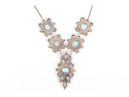 Sterling Silver Lovely Pale Blue Topaz Cluster Necklace