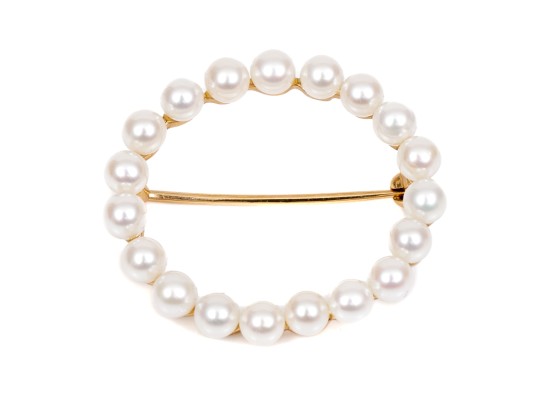 14k Yellow Gold Simple 3.75mm Cultured Pearl Circle Pin