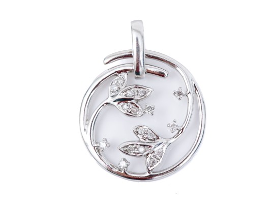 10k White Gold Pretty White Sapphire And Diamond Set Foliate Pendant