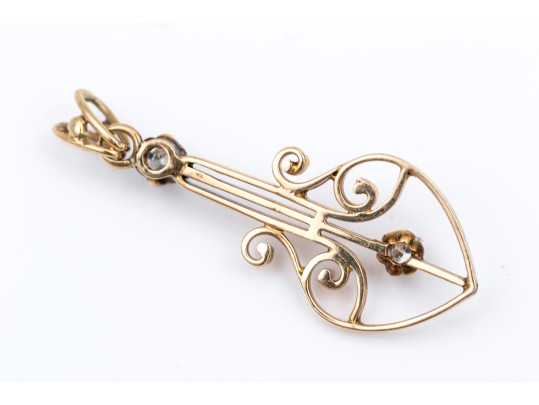 14k Yellow Gold Pretty Vintage Lavaliere Pendant, Diamond Set, App. 0.04 TCW