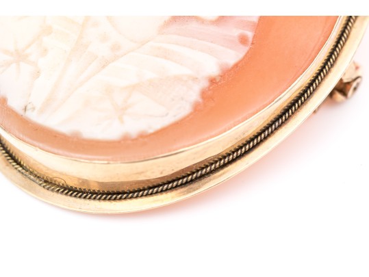 14k Yellow Gold Pretty Ornate Cameo Brooch/pendant, Simply Framed