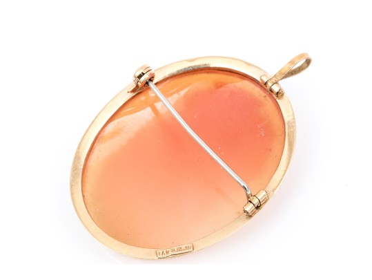 14k Yellow Gold Pretty Ornate Cameo Brooch/pendant, Simply Framed