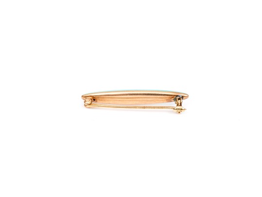 14k Yellow Gold Vintage Elongated Oval Turquoise Toned Enamel And Seed Pearl Scatter Pin