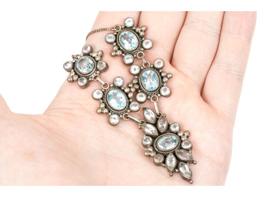 Sterling Silver Lovely Pale Blue Topaz Cluster Necklace