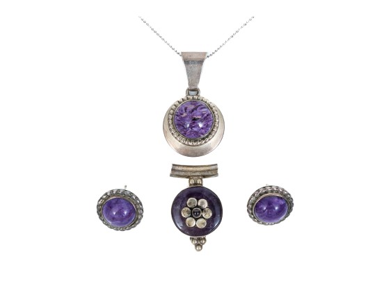 Sterling Silver Assorted Lot Of Pretty Purple Charoite Jewelry Pieces