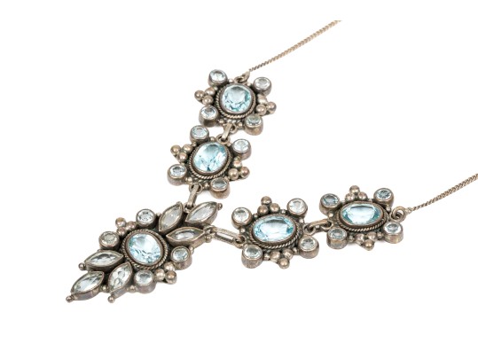 Sterling Silver Lovely Pale Blue Topaz Cluster Necklace