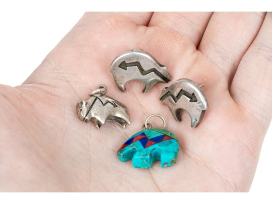 Sterling Silver Assorted Lot Of Striking Southwestern Style Bear Motif Jewelry Pieces