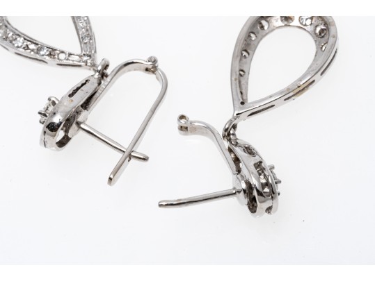 14k White Gold Diamond And CZ Drop Pendant Style Earrings