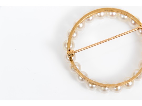 14k Yellow Gold Simple 4.25mm To 4.5mm Cultured Pearl Circle Pin