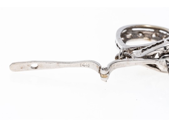 14k White Gold Diamond And CZ Drop Pendant Style Earrings