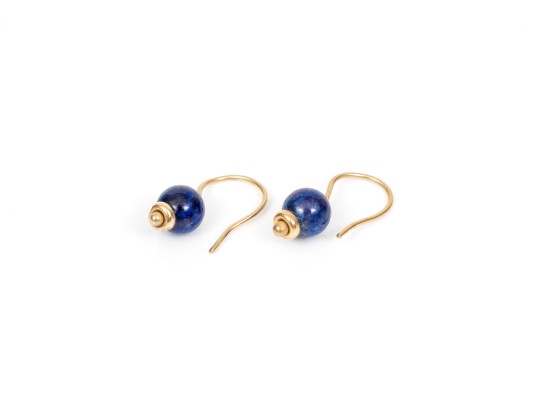 14k Yellow Gold Pair Of Sodalite Drop Earrings And Cameo Stud Earrings