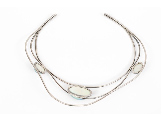 Sterling Silver Wide Fabulous Wide Cultured Grey Mabe Pearl Wire Choker 