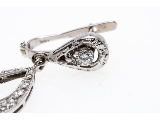 14k White Gold Diamond And CZ Drop Pendant Style Earrings