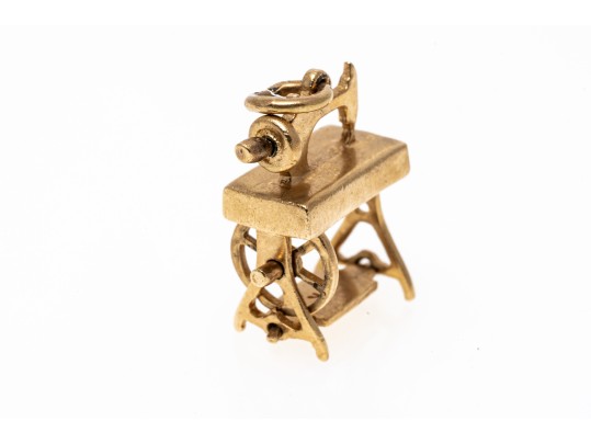 Dainty 14K Sewing Machine Charm Pendant