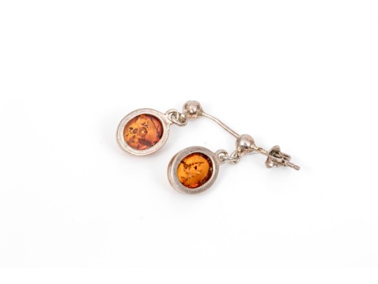 Assorted Lot Of Sterling Silver Amber Jewelry Pieces, Oval Cabachon Motifs